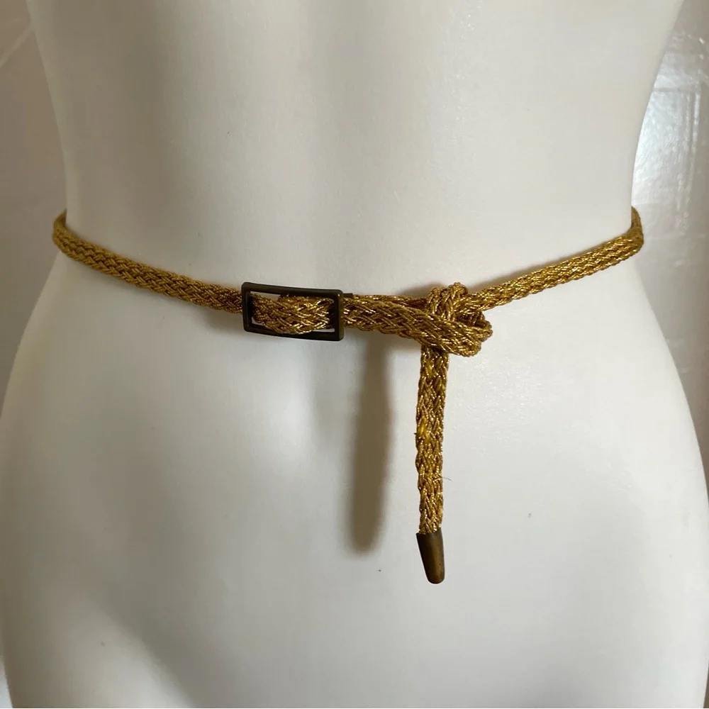 VINTAGE 70s Serpentine Gold SKINNY Disco Era BELT XS